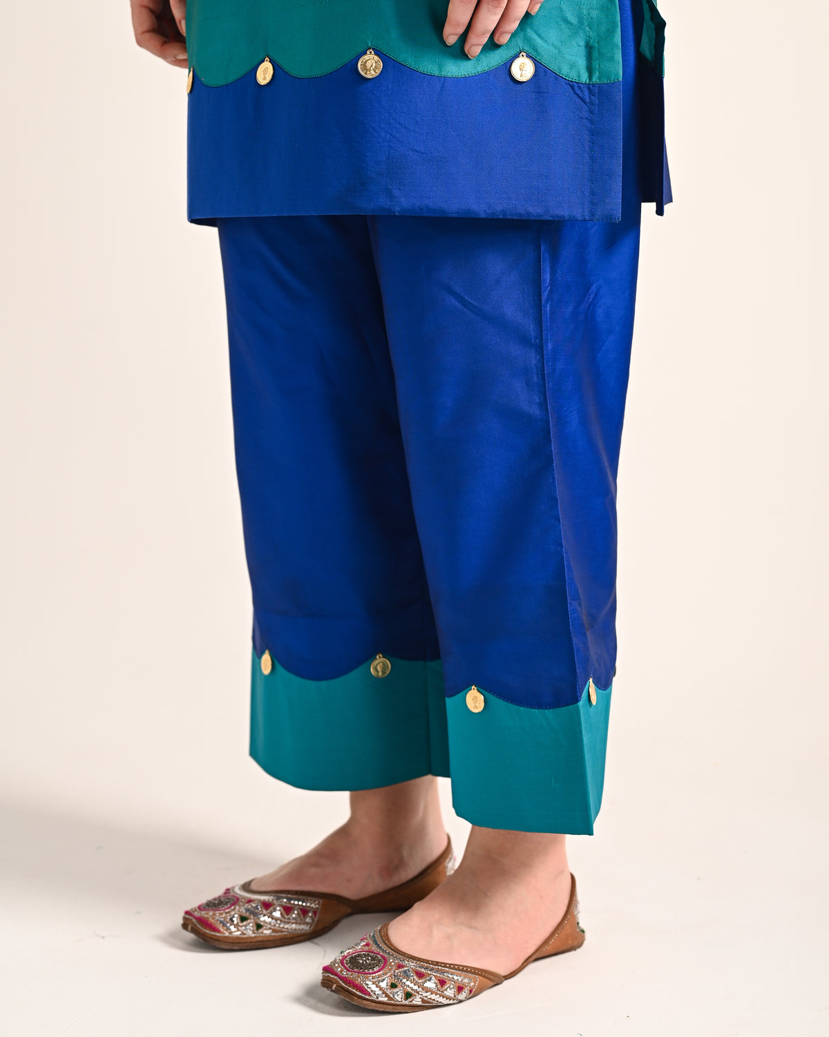 Royal Blue & Teal Butter Silk Co-ord Set