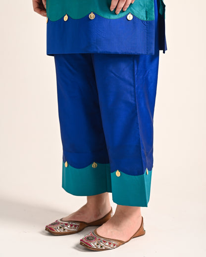Royal Blue & Teal Butter Silk Co-ord Set