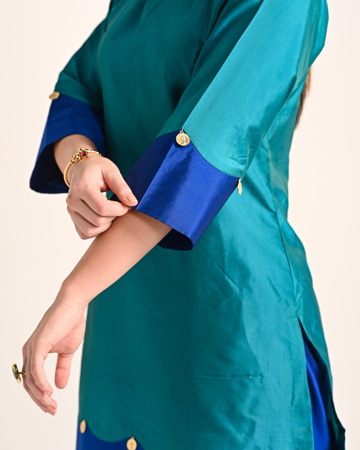 Royal Blue & Teal Butter Silk Co-ord Set