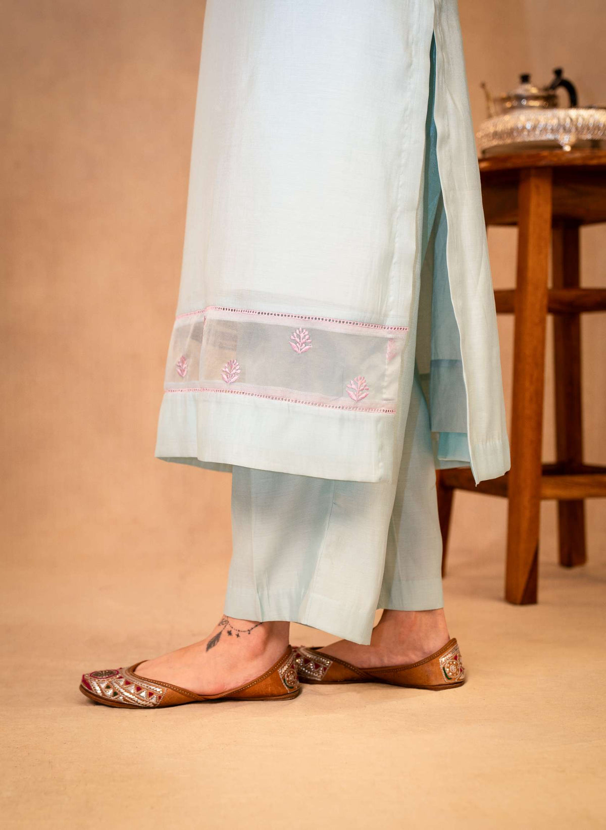 Sky Blue & Mauve Suit with Organza Dupatta