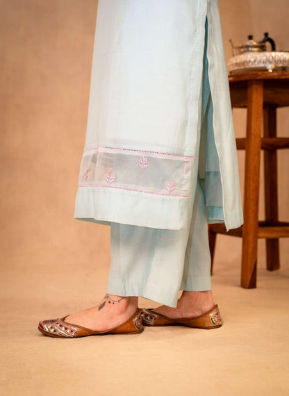 Sky Blue & Mauve Suit with Organza Dupatta