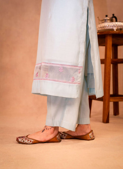 Sky Blue & Mauve Suit with Organza Dupatta