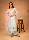 Sky Blue & Mauve Suit with Organza Dupatta