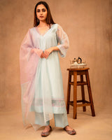 Sky Blue & Mauve Suit with Organza Dupatta