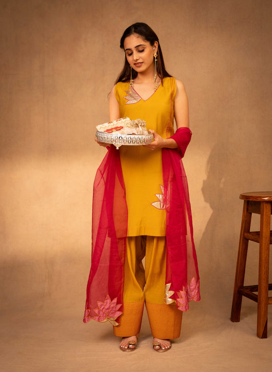 Mustard & Hot Pink Farshi Salwar Set with Dupatta