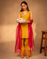 Mustard & Hot Pink Farshi Salwar Set with Dupatta