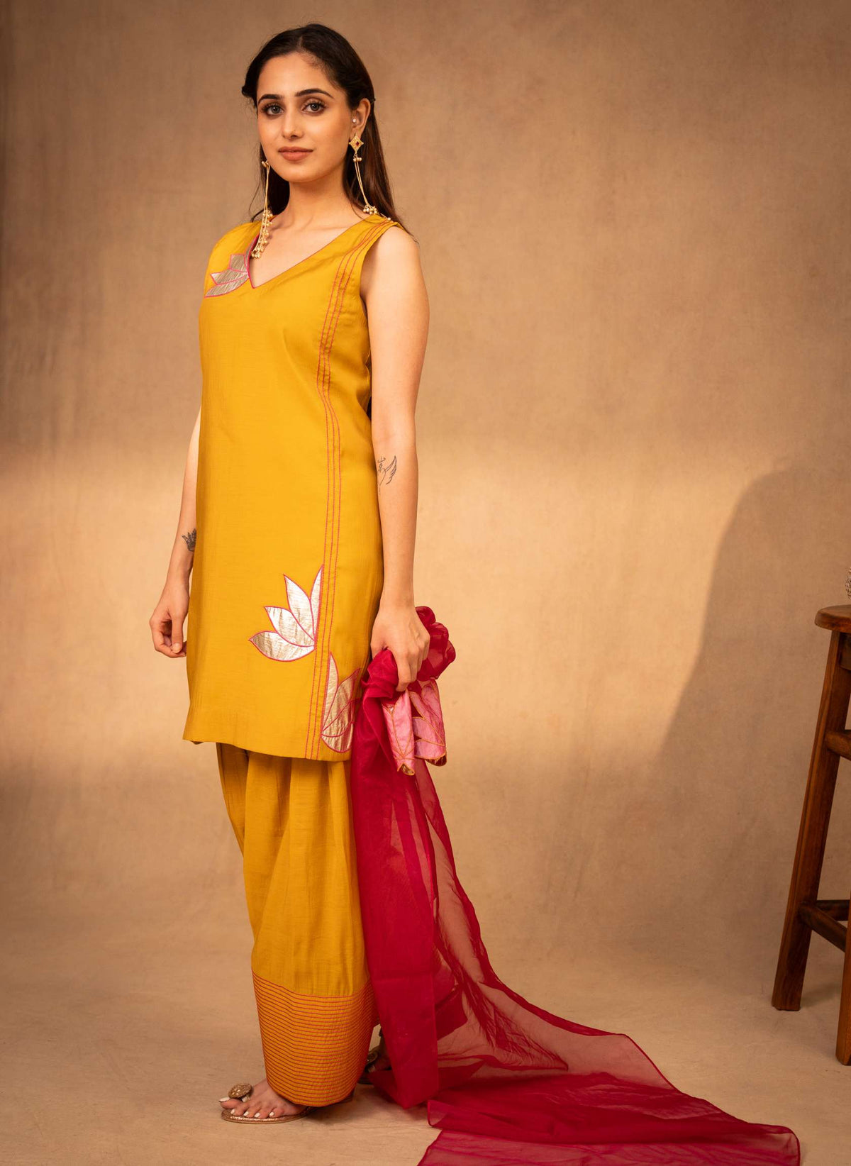 Mustard & Hot Pink Farshi Salwar Set with Dupatta