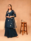 Navy Blue Sharara Set with Short Kurta & Dupatta