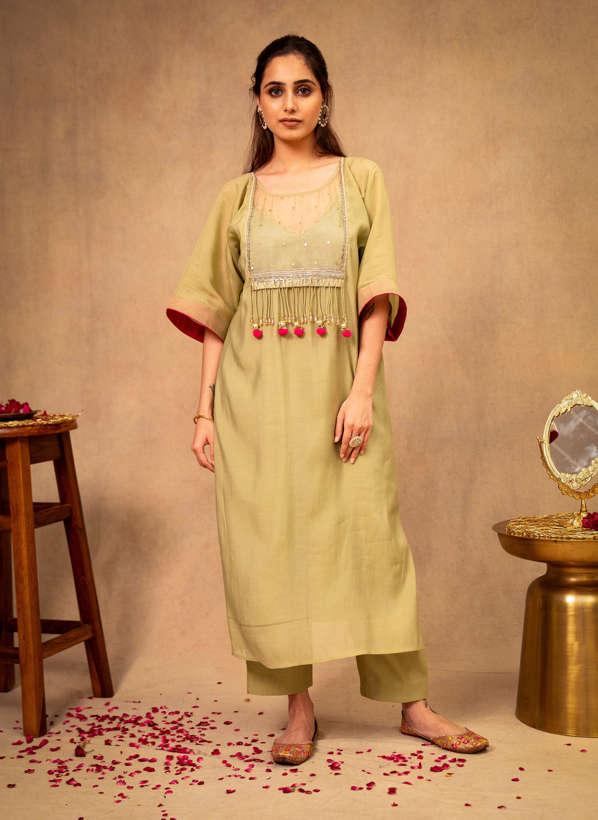 Pista Green Kaftan with Pants