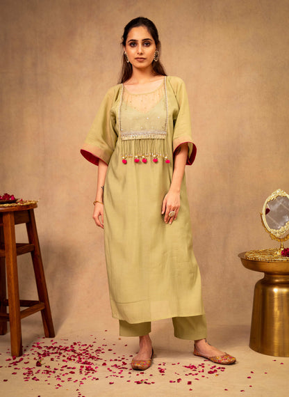Pista Green Kaftan with Pants