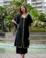 Black Italian Cotton Kaftan with Pants