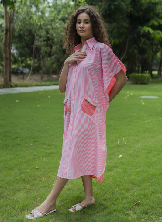 Flamingo Glow Kaftan Dress