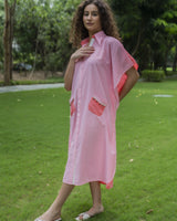 ⁠⁠Pink Cotton Striped Kaftan Dress