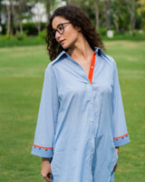 Blue Cotton Kurta Pant Set for Women