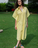 Yellow Cotton Striped Kaftan Dress