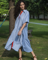 Blue Cotton Striped Kaftan Dress