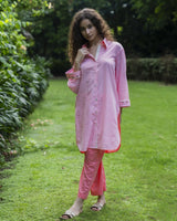Pink Cotton Kurta Pant Set for Women