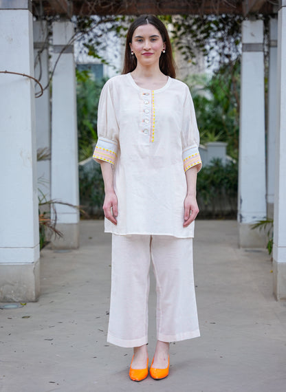 Neon Yellow Chambray Cotton Co-Ord Set with Culottes