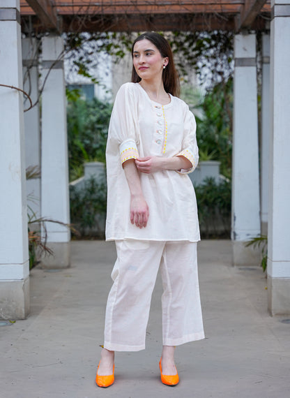 Neon Yellow Chambray Cotton Co-Ord Set with Culottes