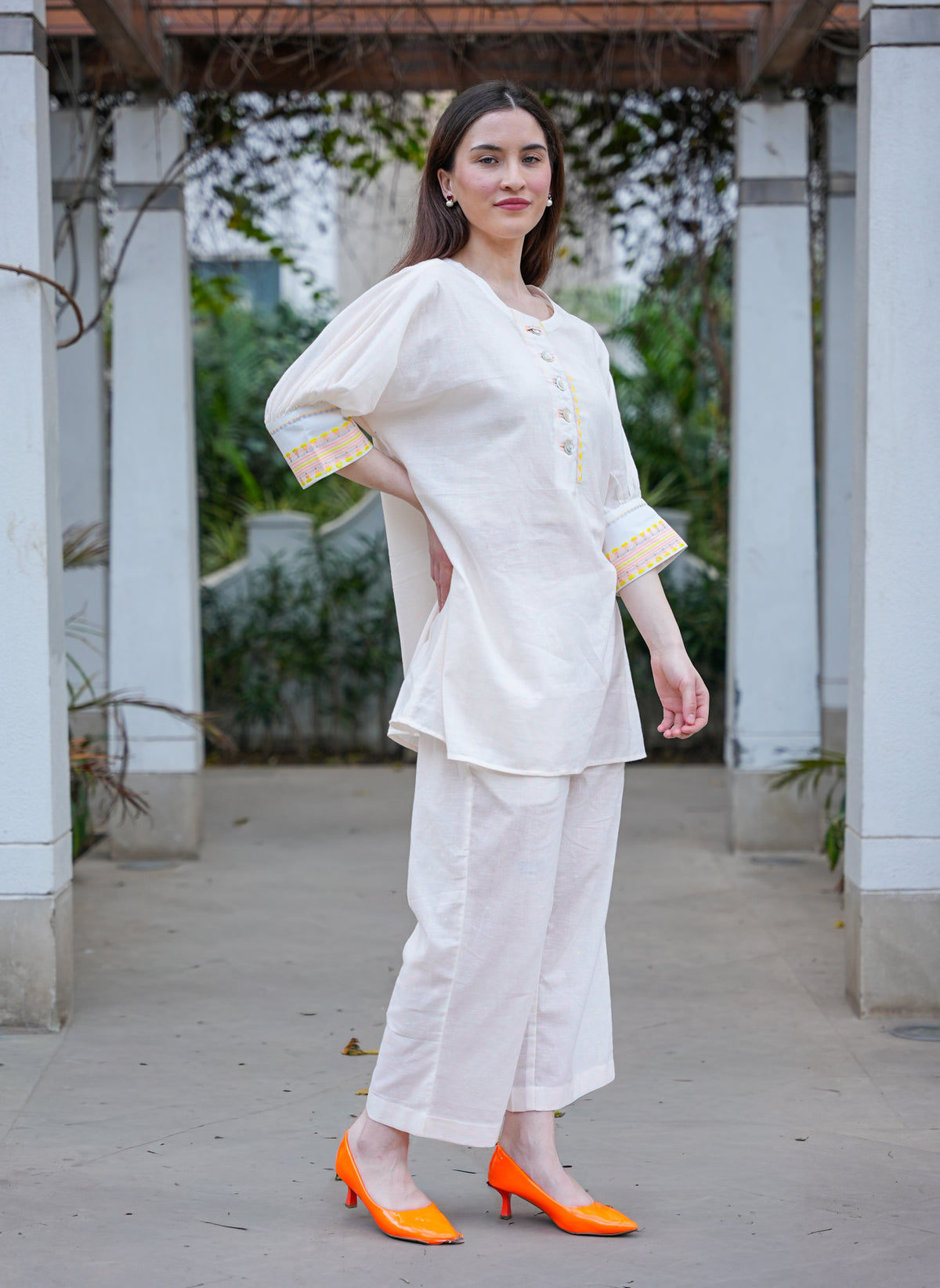 Neon Yellow Chambray Cotton Co-Ord Set with Culottes