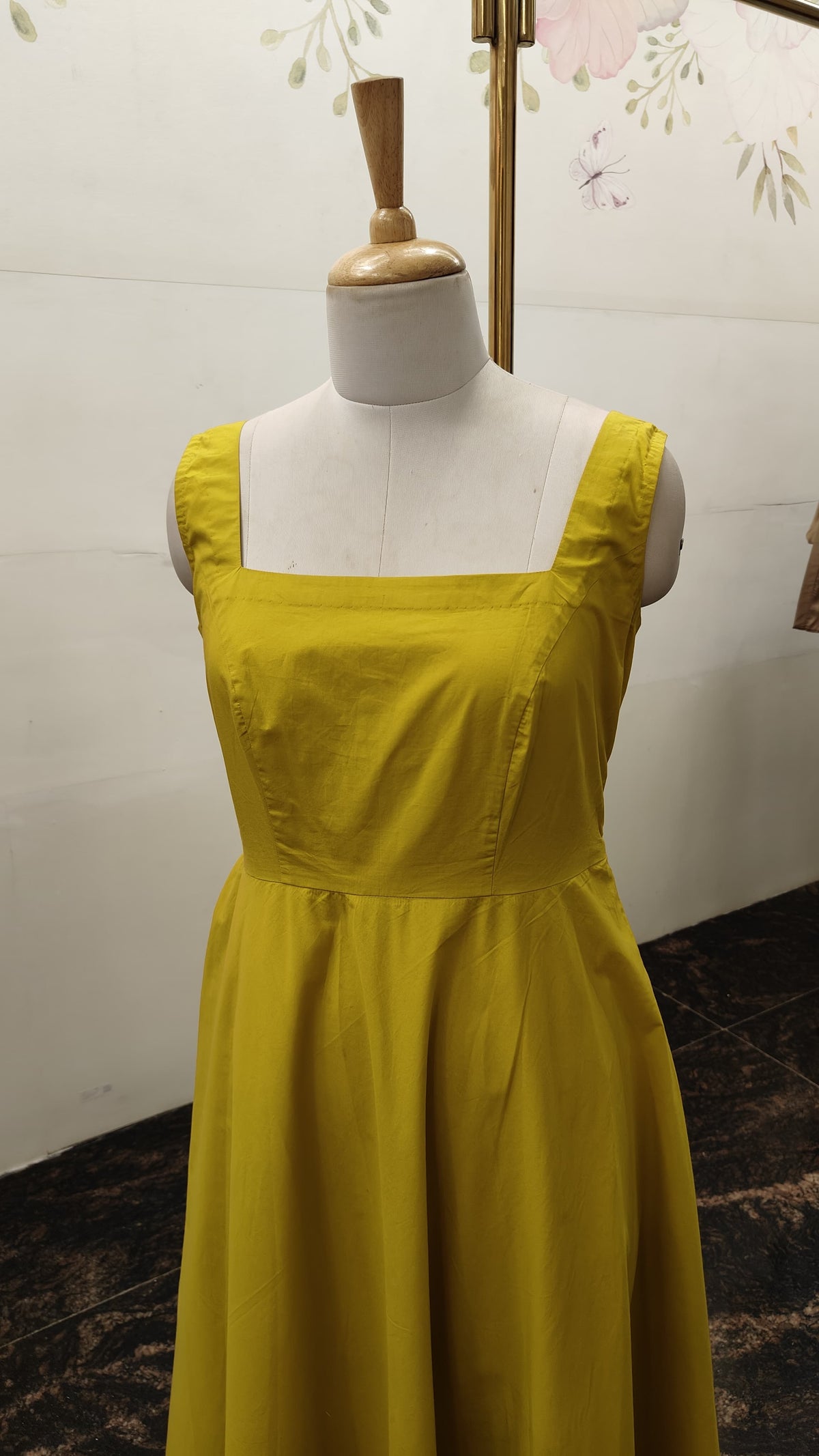 Greenish Yellow Poplin Back Knot Dress (Smocked)