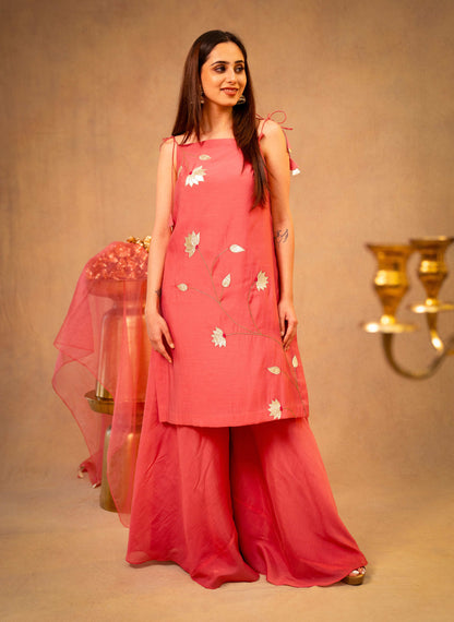 Blush Pink Noodle Strap Sharara Set with Dupatta