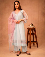 Sky Blue & Mauve Suit with Organza Dupatta