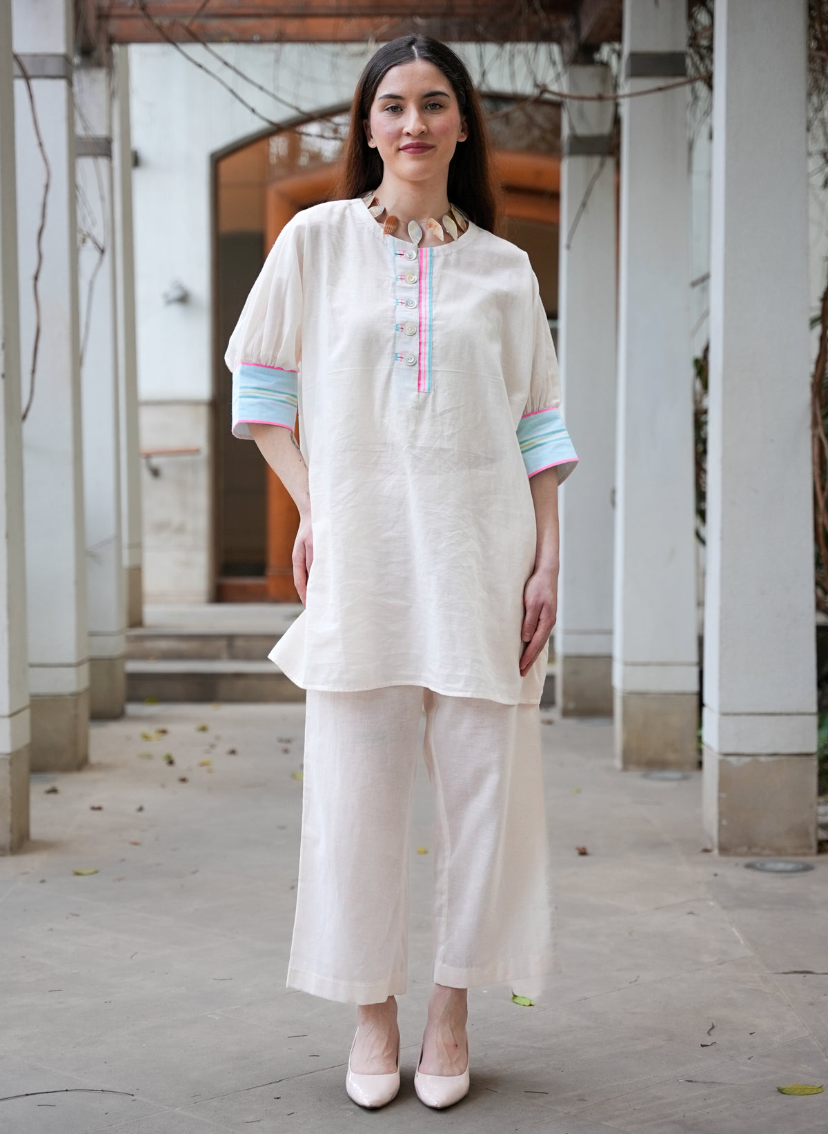 Neon Pink Chambray Cotton Co-Ord Set with Culottes