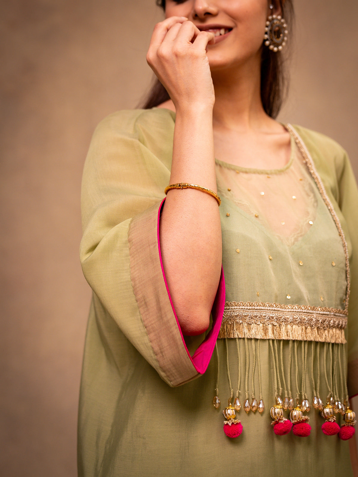 Pista Green Kaftan with Pants