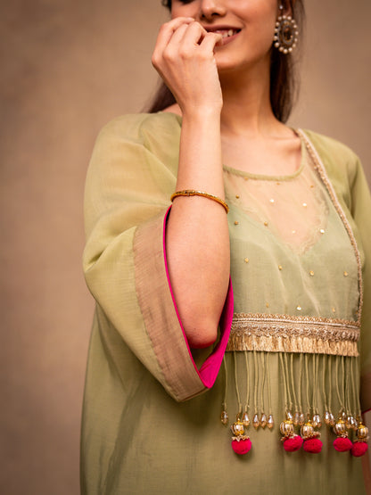 Pista Green Kaftan with Pants