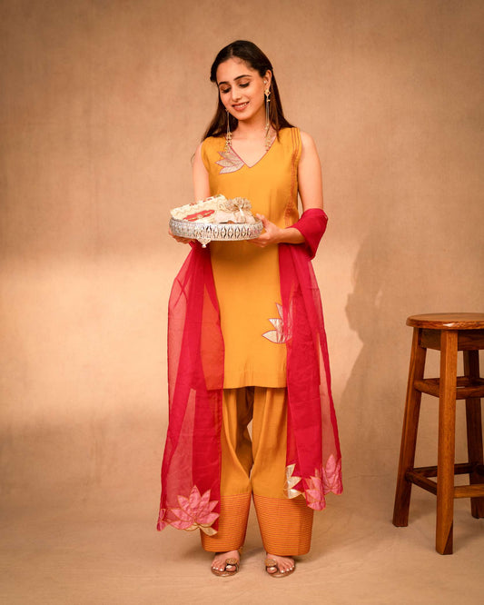 Mustard & Hot Pink Farshi Salwar Set with Dupatta